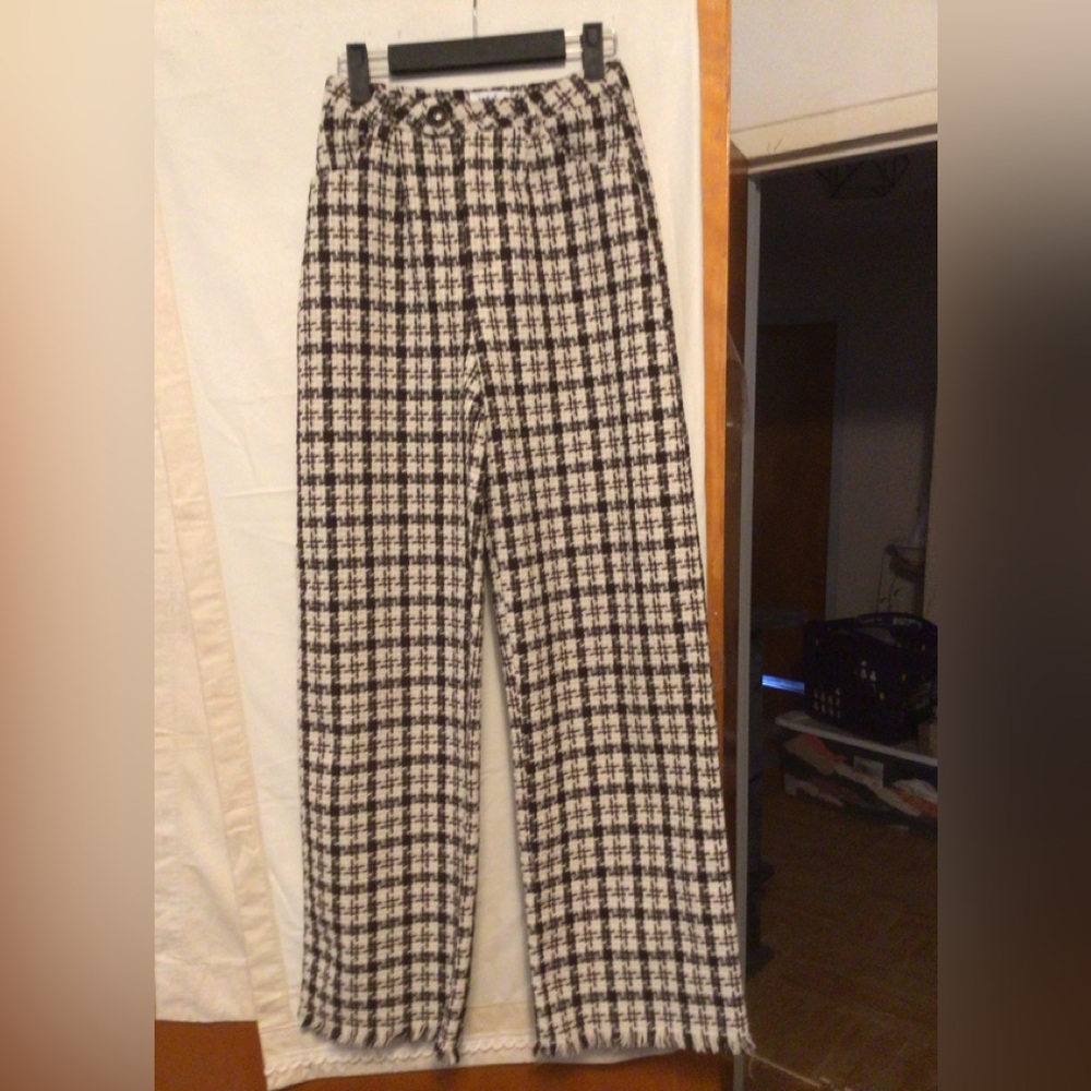 APEA retro  style tweed textured wide leg straight daily wear pants Sz S